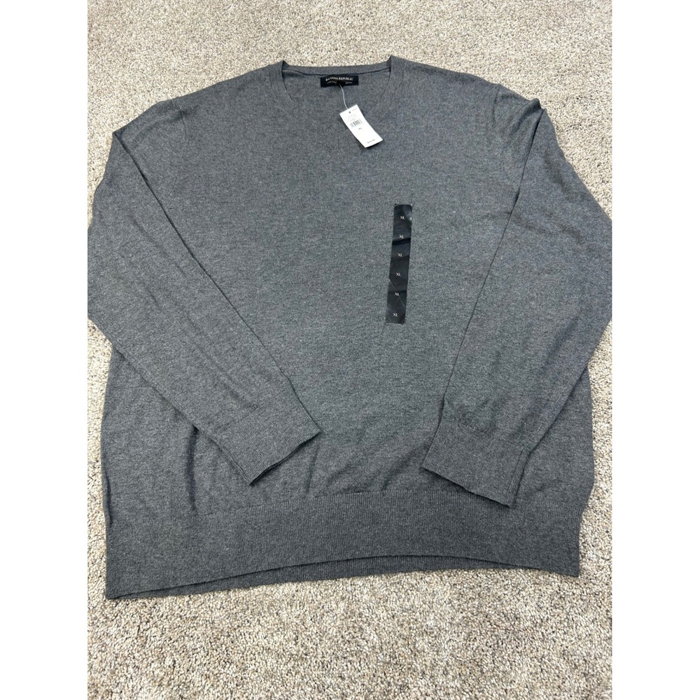 Banana Republic Luxe Sweater Mens XL Gray V-Neck Cotton Blend #0776